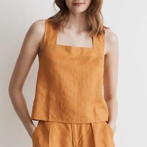 100% Linen Cross-Back Sleeveless Top Orange